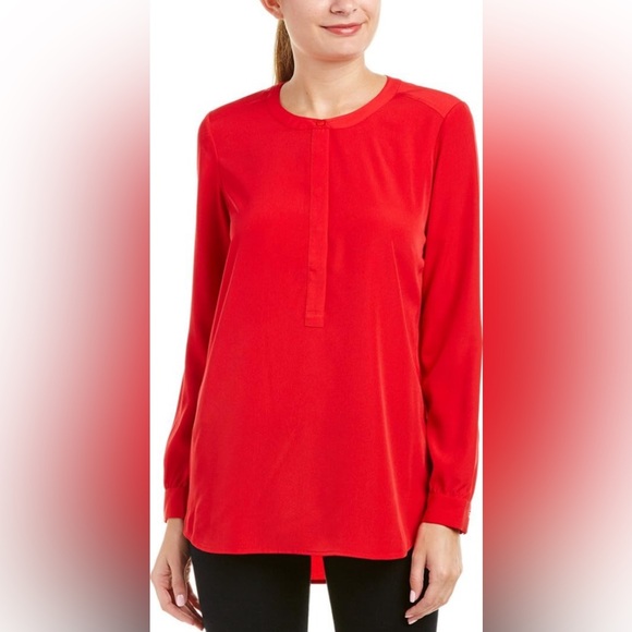 RALPH LAUREN Red Henley Blouse Womens MP Button Long Sleeve Stretch Shirt Tunic - Picture 1 of 5